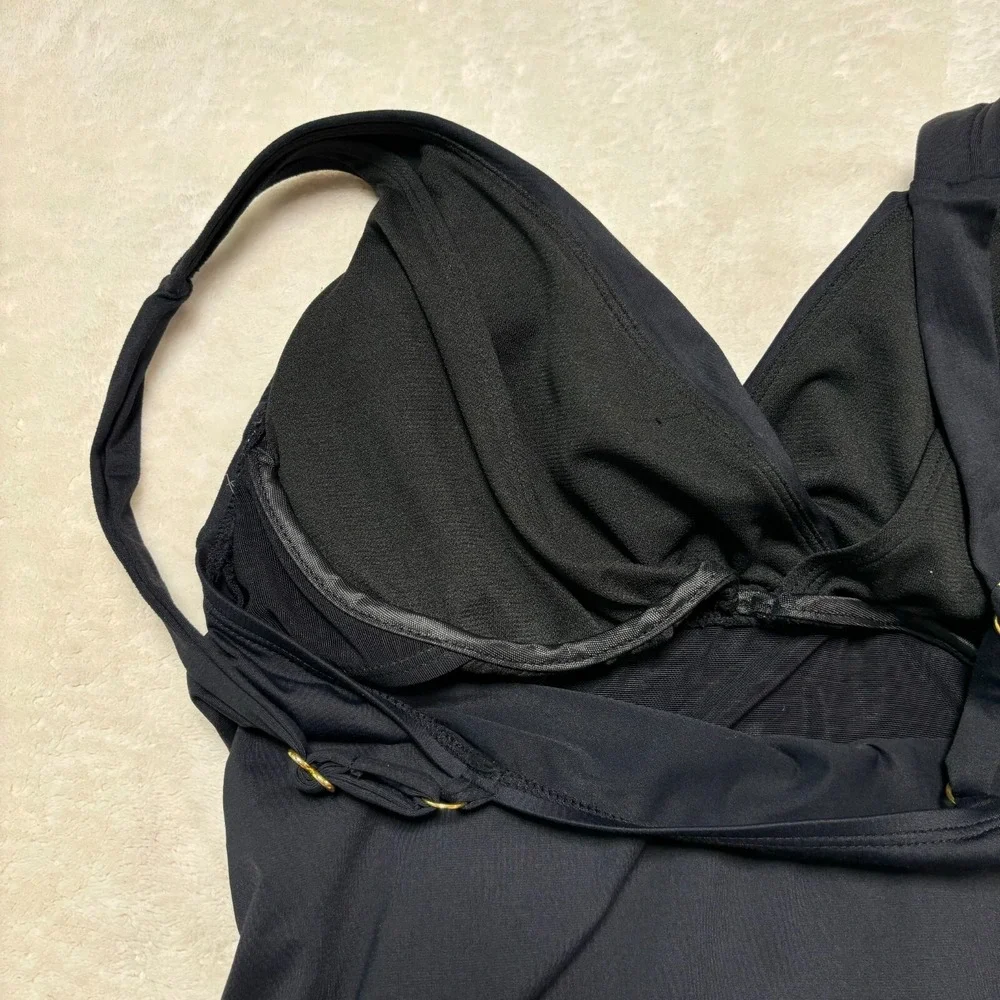 Lauren Ralph Lauren Womens Tankini Top Size 8 Black‎ Padded Beach Resortwear